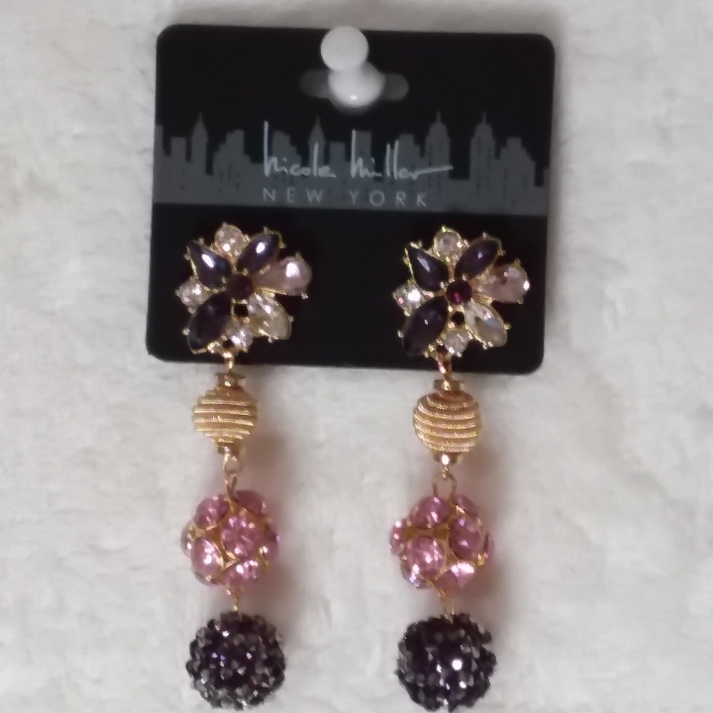 Dangle Pierce Earrings Multi Style Balls Vintage Style Flower Nicole Miller